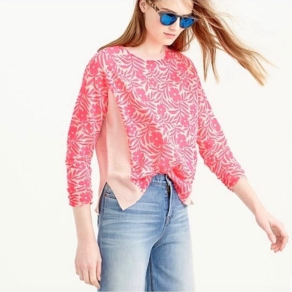 J. Crew Tan & Pink Floral Sweater